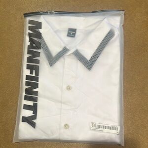 Men’s White Button-Down Dress Shirt with Black Accents